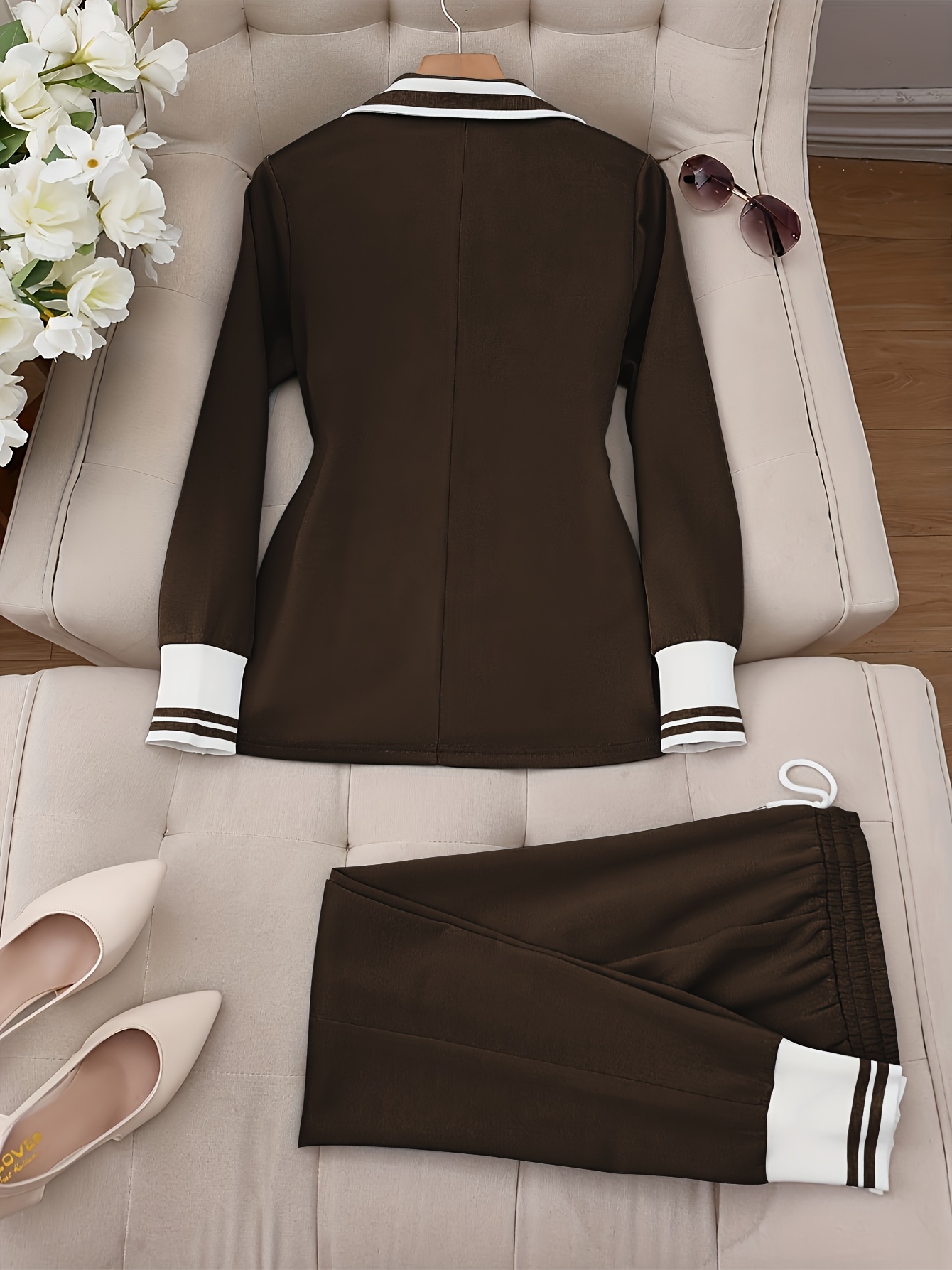 Targeted Development 2024 Fashionable and Elegant Solid Color Casual Street Striped Suit and Pants Set