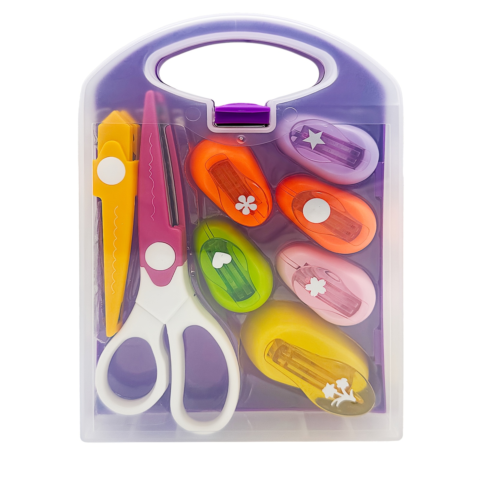 TEMU 8pcs Craft Hole Punch Shapes Set, Craft Scissors And Lever Action Hole Punch Set, Scrapbook Paper Punches Tool For Confetti Diy Art Projects