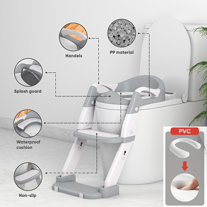 TEMU 3-in-1 Portable Toilet Seat For - Adjustable And Foldable Step Stool With Safety Harness, Multi-colored, Made Of Plastic - Perfect For Home,