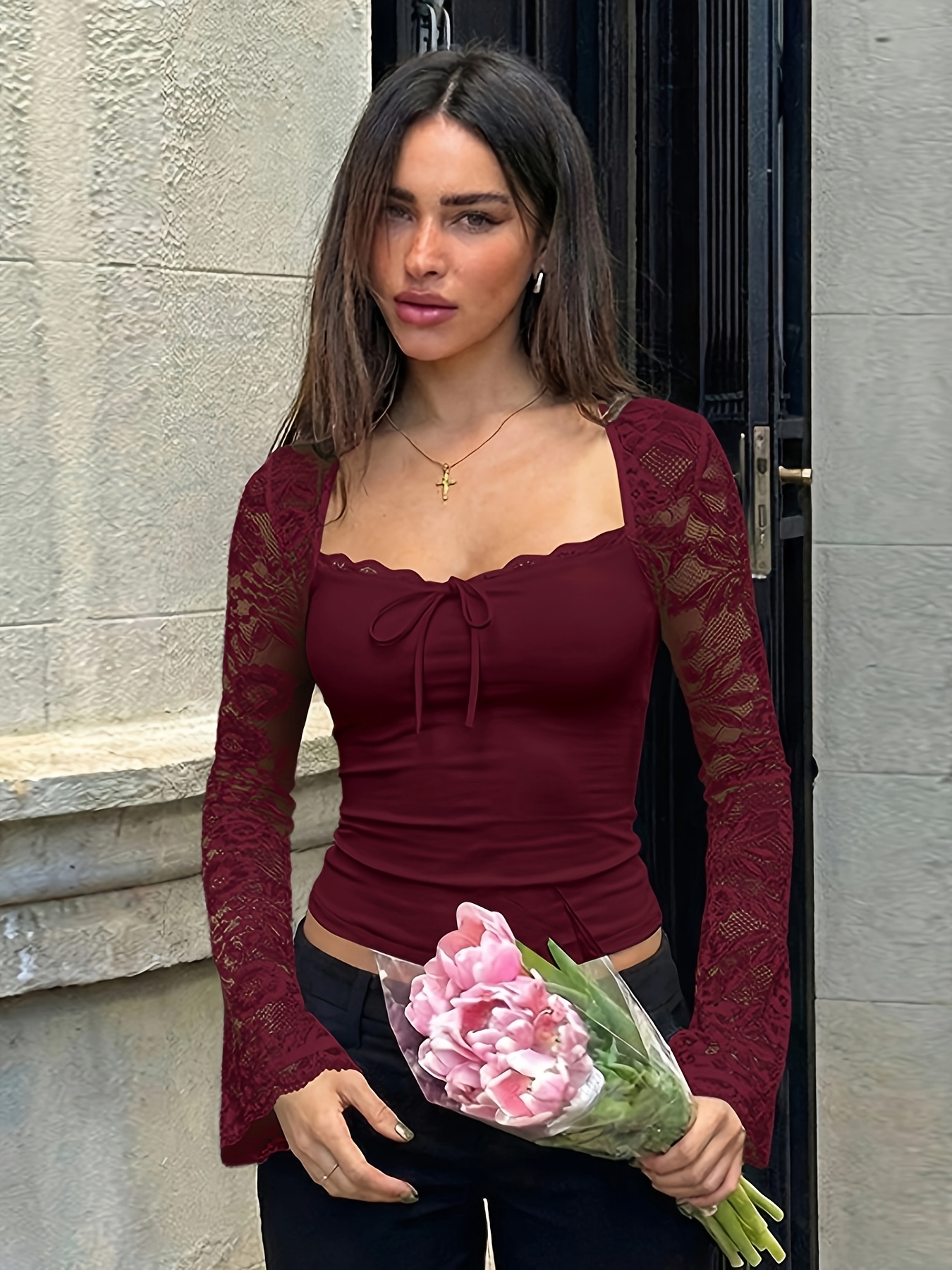 ladies spring summer neckline chest straps lace - Temu Mauritius