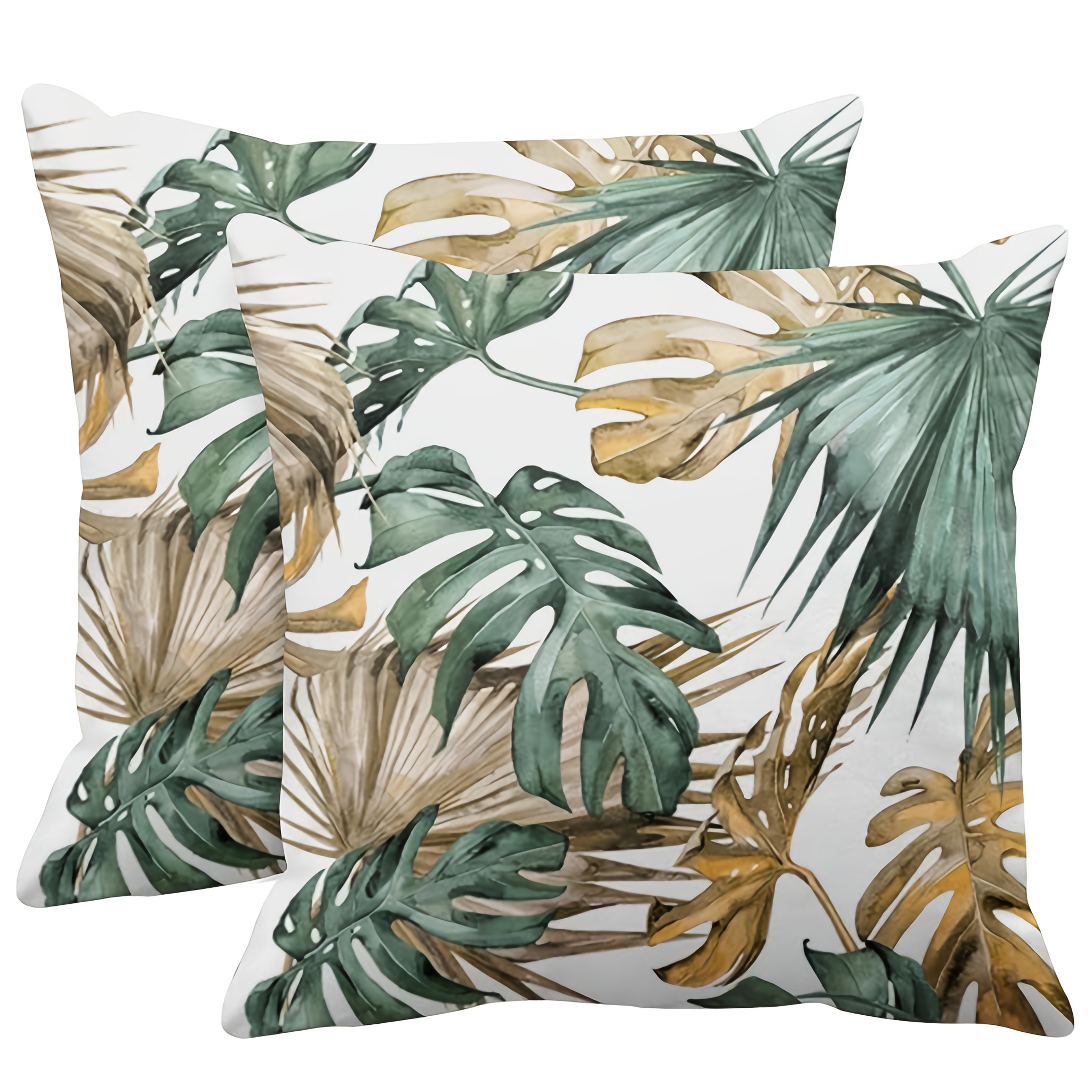 

2-pack Tropical Watercolor Leaves Throw Pillow Covers, Contemporary Style, Polyester, Machine Washable, Zipper Closure, Woven Decorative Pillowcases For Room Types - Green And Leaf Design