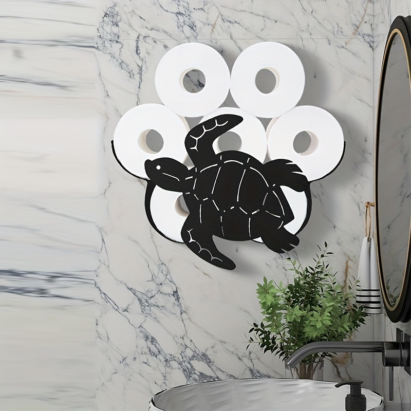 

1pc Black Turtle Shaped Metal Toilet Paper Holder, Wall-mounted Bathroom Tissue Storage Rack, Holds 8 Rolls, Artistic Iron Freestanding Organizer, Bathroom Decor