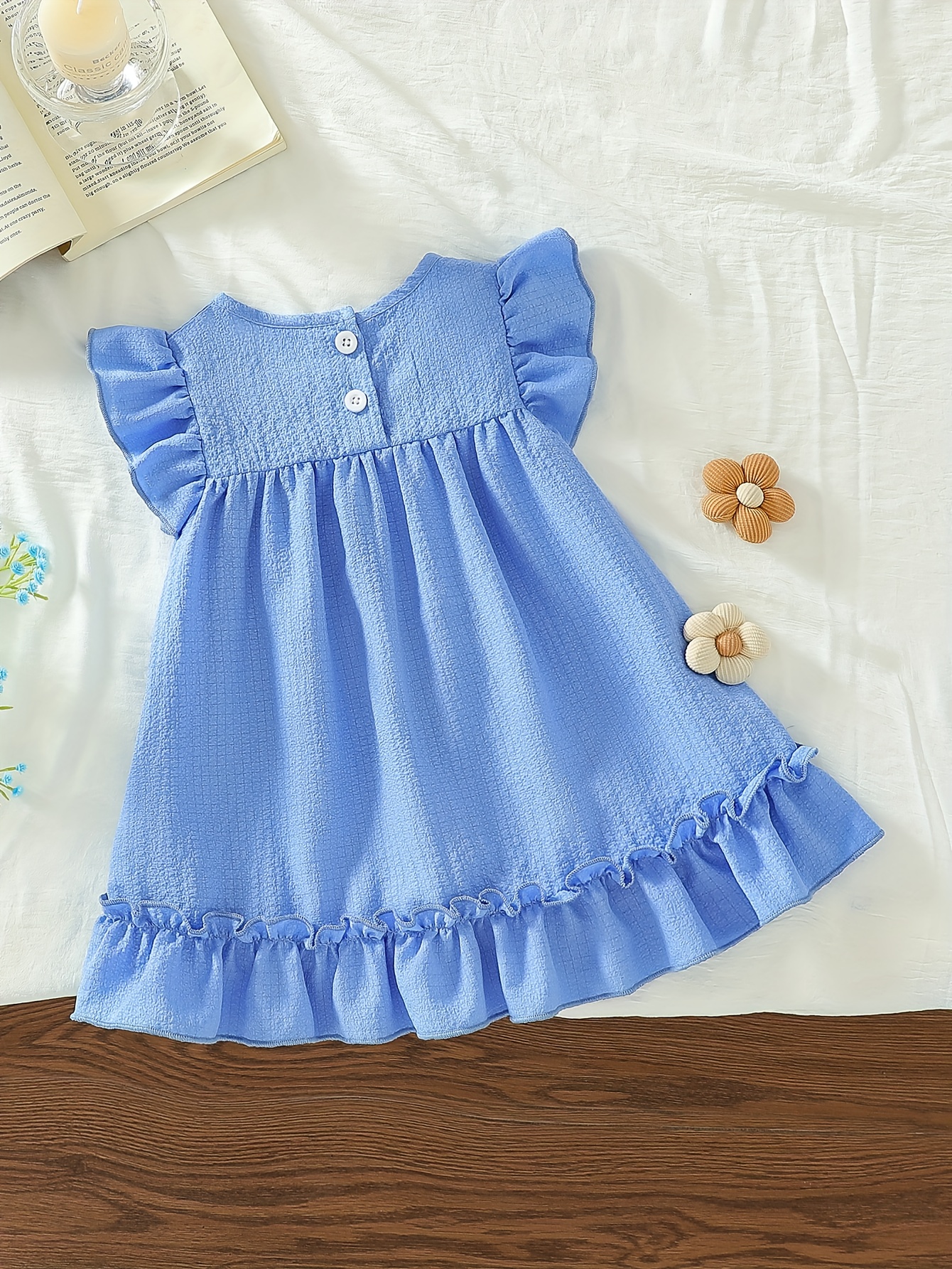 light blue infant dress Ivory Satin Flower Petal Baby Dress S-6M / Ivory / Baby Blue main image 0