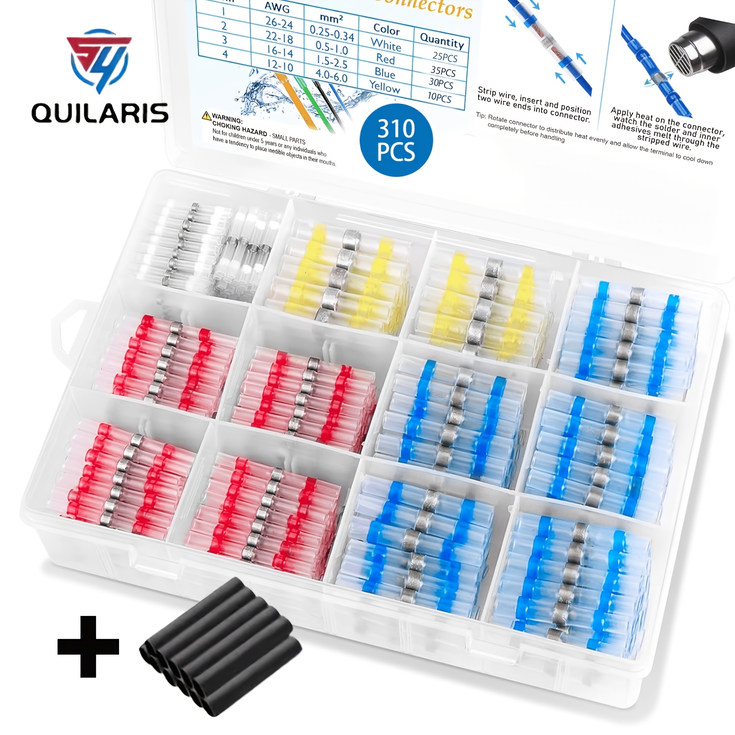 Image of 310pcs/650pcs/910pcs Heat Shrink Solder Seal Wire Connector Kit, Splice Heat Shrink Electrical Terminals, Insulated Solderless Wiring Connectors, Suitable For Marine, Automotive, Boats, And Trucks