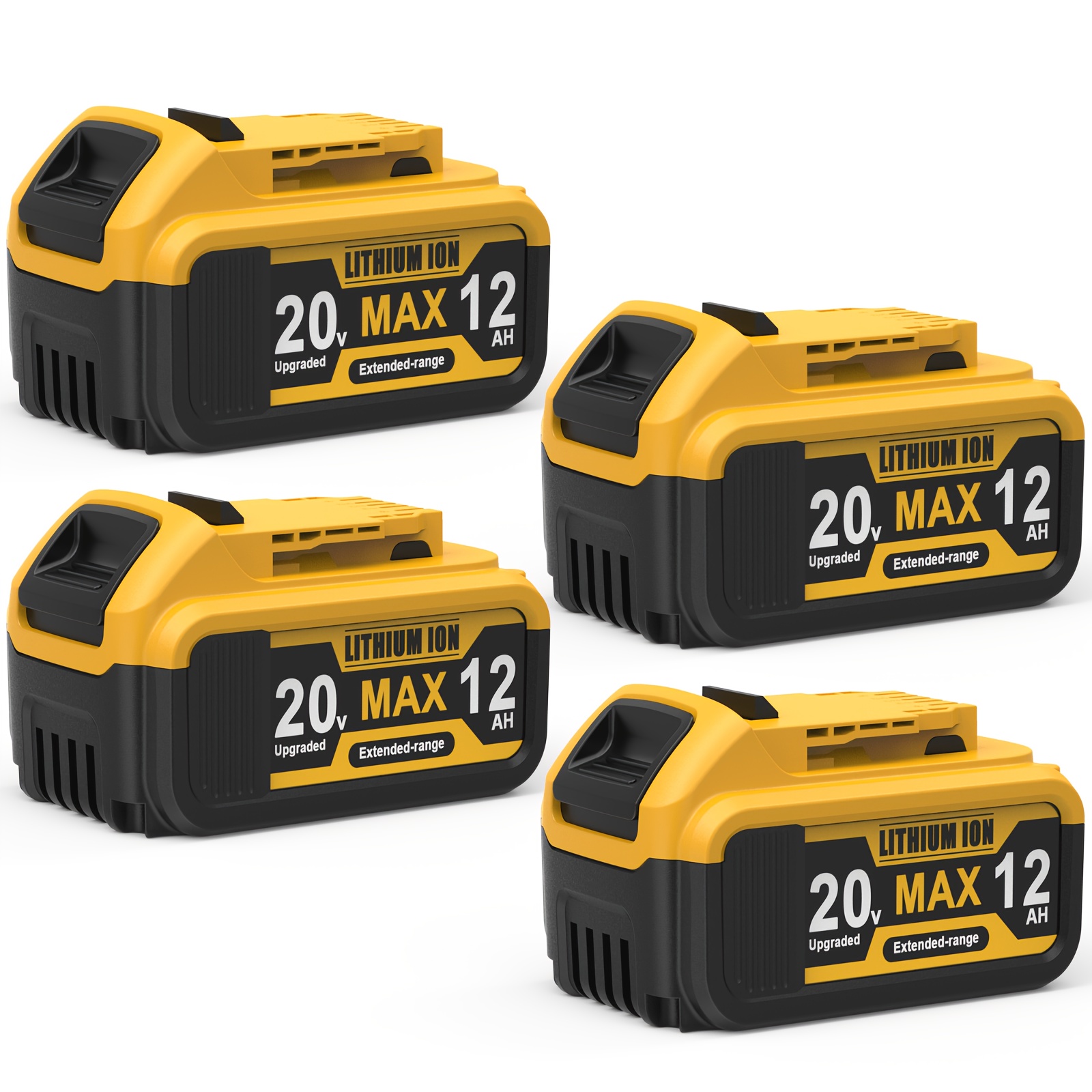 4 2 pack 20v 12 0ah lithium replacement battery for dewalt 20  tools     12000mah cordless drill battery pack with led indicator 6 layer safety protection