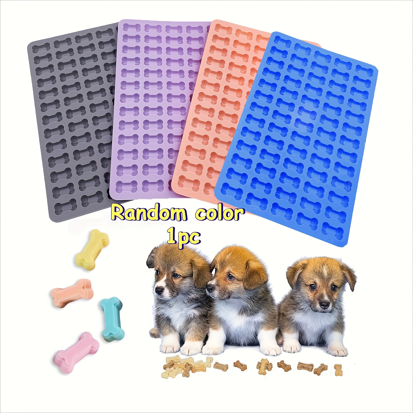 Image of Random Silicone Dog Treat Molds - Mini Bone-shaped Cookie, Chocolate, Cube Of Ice, Candy Mold For Pet Treats - Non-battery, Puppy Care Baking Supplies (1pc)