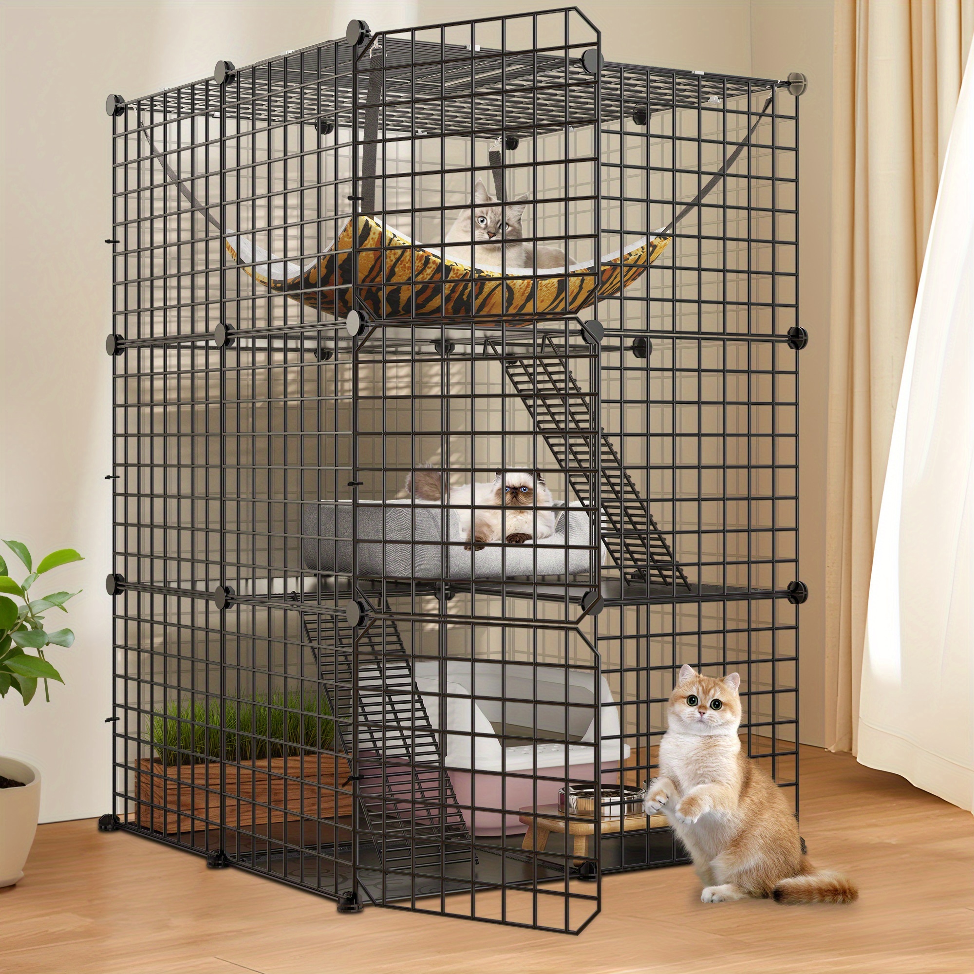 

Cat Cage Indoor Cat Diy Cat Cage Metal Cat Fence -layer Dog House , With Extra Large Hanging Bed, Can 1-, , Rabbits