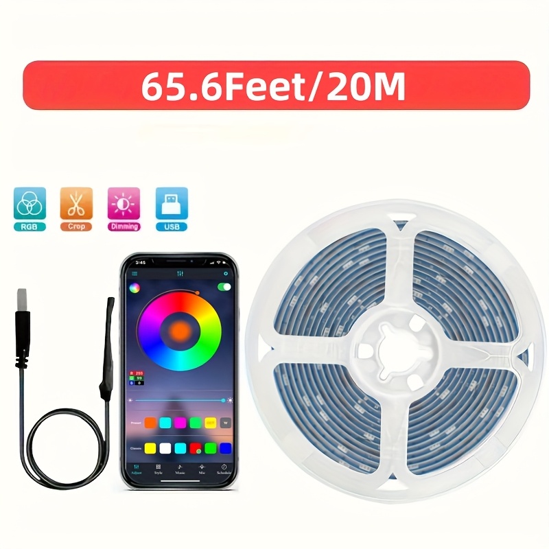 Usb Powered Led Strip With Smart App Control, Music Sync Color Changing Rgb Light String With Adjustable Color , Self-adhesive, Suitable For Room Decoration/kitchen/bedroom/ceiling/games Room/parties