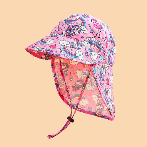 1pc and neck flap sun bucket hat unicorn bear dinosaur floral print wide brim hat with wind string for spring summer boys and girls ideal for daily wear beach vacation and outdoor play perfect gift for kids