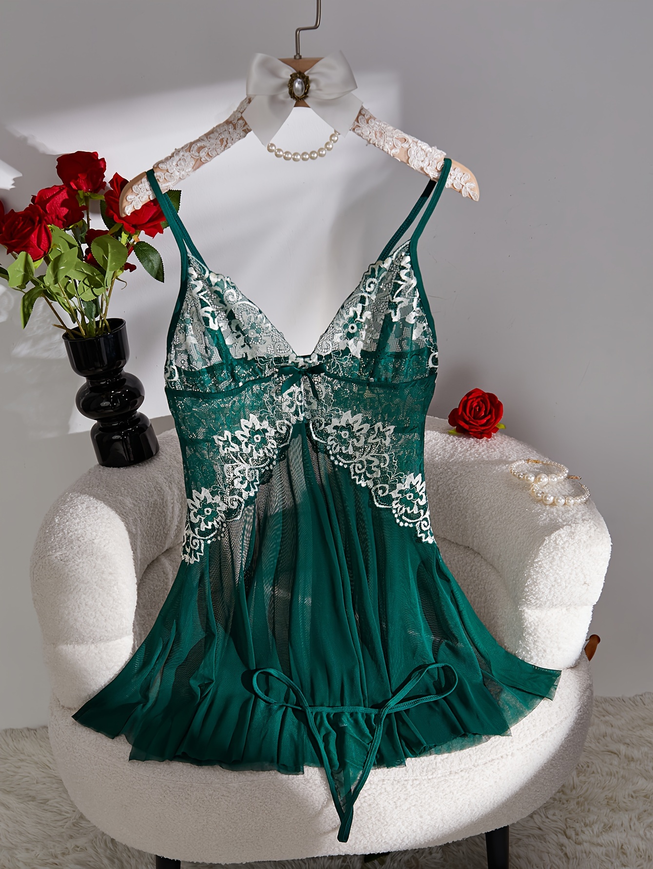 Elegant Lace Mesh Slip Dress Flower Applique V Neck Sheer - Temu