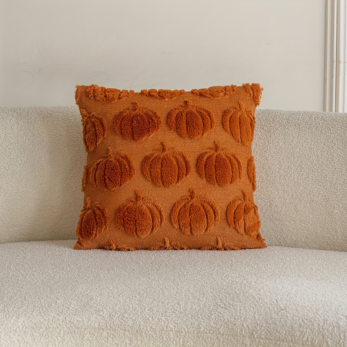 TEMU 1pc, Housse de coussin jacquard en fausse fourrure d'automne, Douce housse de coussin décorative moderne et confortable avec citrouilles