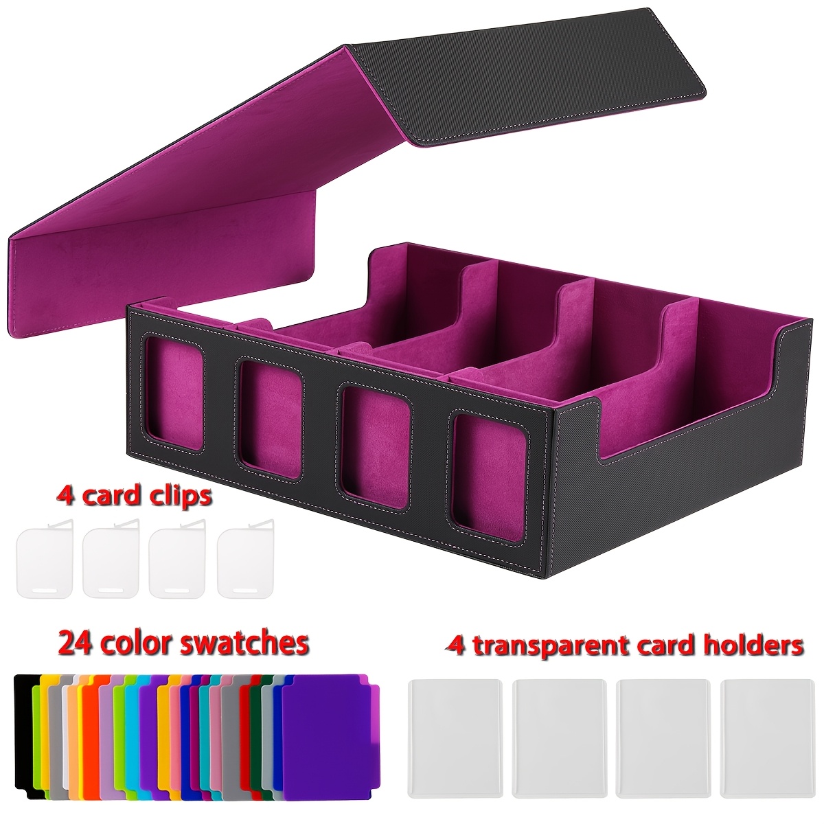 TEMU Boîte à cartes grande de 13,77 pouces, équipée de 24 cartes de couleur, 4 pochettes pour cartes et 4 compartiments. plusieurs compartiments