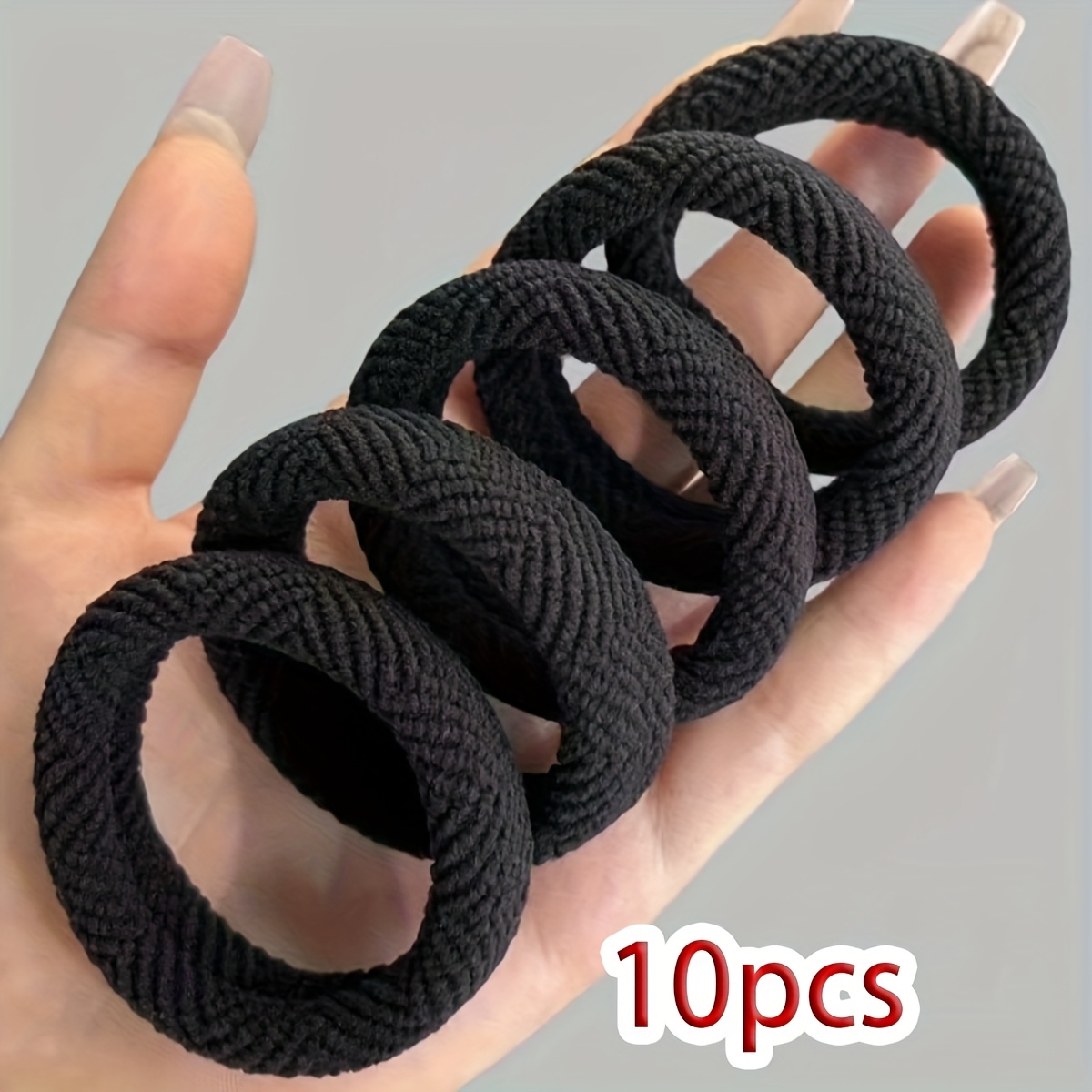10pcs Bohemian Style Striped High Elasticity Hair Ties - Thick, Seamless, Stretchy Rubber Bands For Ponytails & Updos, Vibrant Colors (black, Brown, Beige, Ponytail Holders, , Durable Hairbands