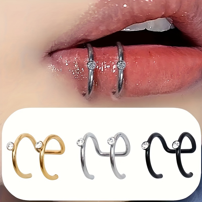 c shaped lip ring 1pc double ring c shaped inlaid synthetic