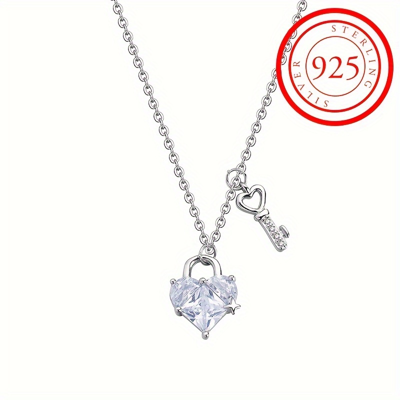 Collana Coppia con Lucchetto e Chiave a Cuore in Argento 925