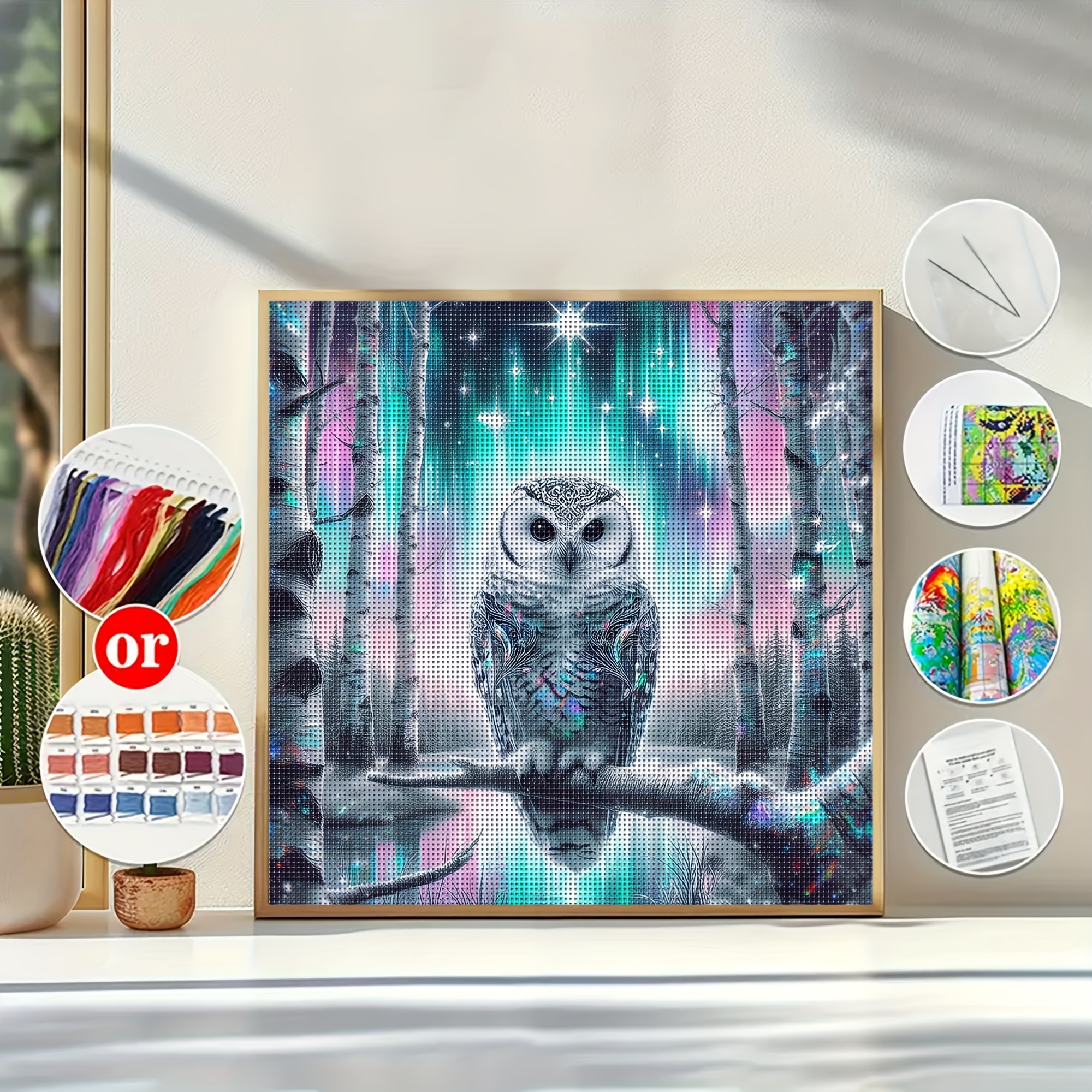 Creative Fantasy Owl Theme Cross Stitch Painting Kit, DIY Embroidery Craft
