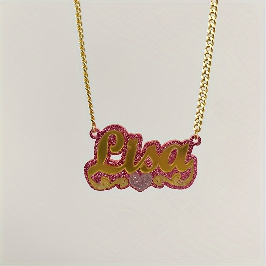 TEMU Custom Acrylic Name Necklace With Heart Theme, , 18k Golden Plated, Daily Occasion, Gift- Occasion, Christmas Holiday, All