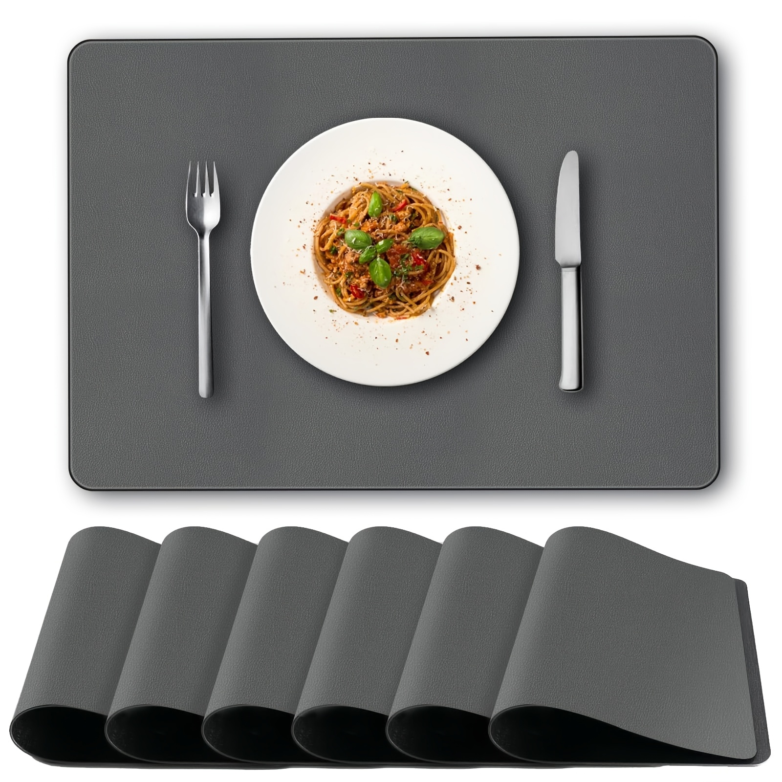 Image of Placemats Washable Placemat Set Of 6, Heat-resistant And Non-slip Table Mats, Durable Coasters And Plates, Placemats In Leather, Grey/black Table Mats