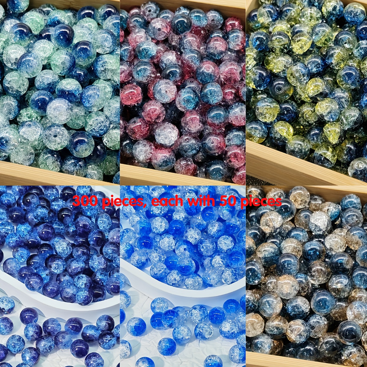 

300pcs 10mm Cracked Glass Beads For Jewelry Making, Multi-color Assorted Crystal Beads Kit For Diy Bracelets, Necklaces, Earrings & Crafts