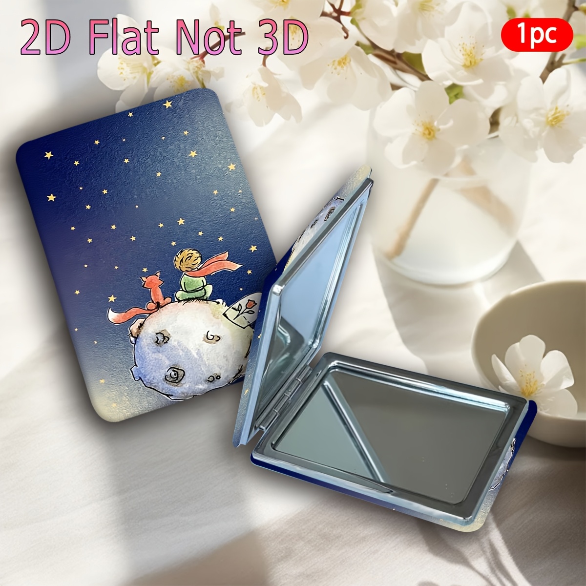TEMU Specchio da trucco 2D piatto, 1 pezzo, specchio a tema LE , regalo di compleanno, per viaggi , ritocchi, specchio a , regalo di Natale, mini