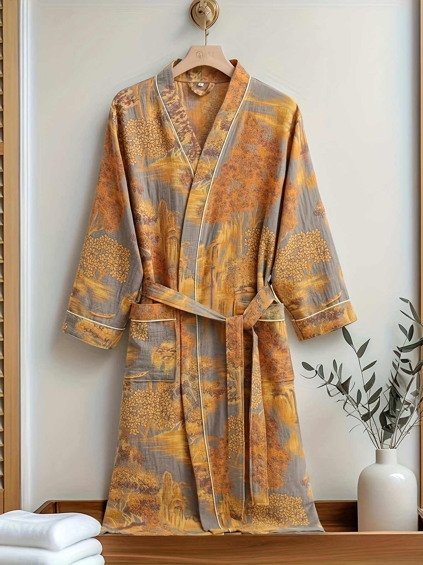 Kokvilnas dubultās marles peldmētelis, kokvilnas kimono jukata, garām piedurknēm pāriem, vīriešu un sieviešu pidžamas, mājas apģērbs, uzsūcoši halāti
