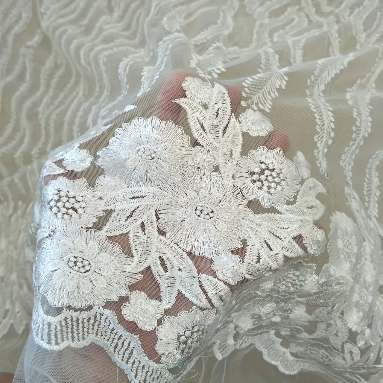 elegant ivory wedding dress lace overlay 130cm wide floral