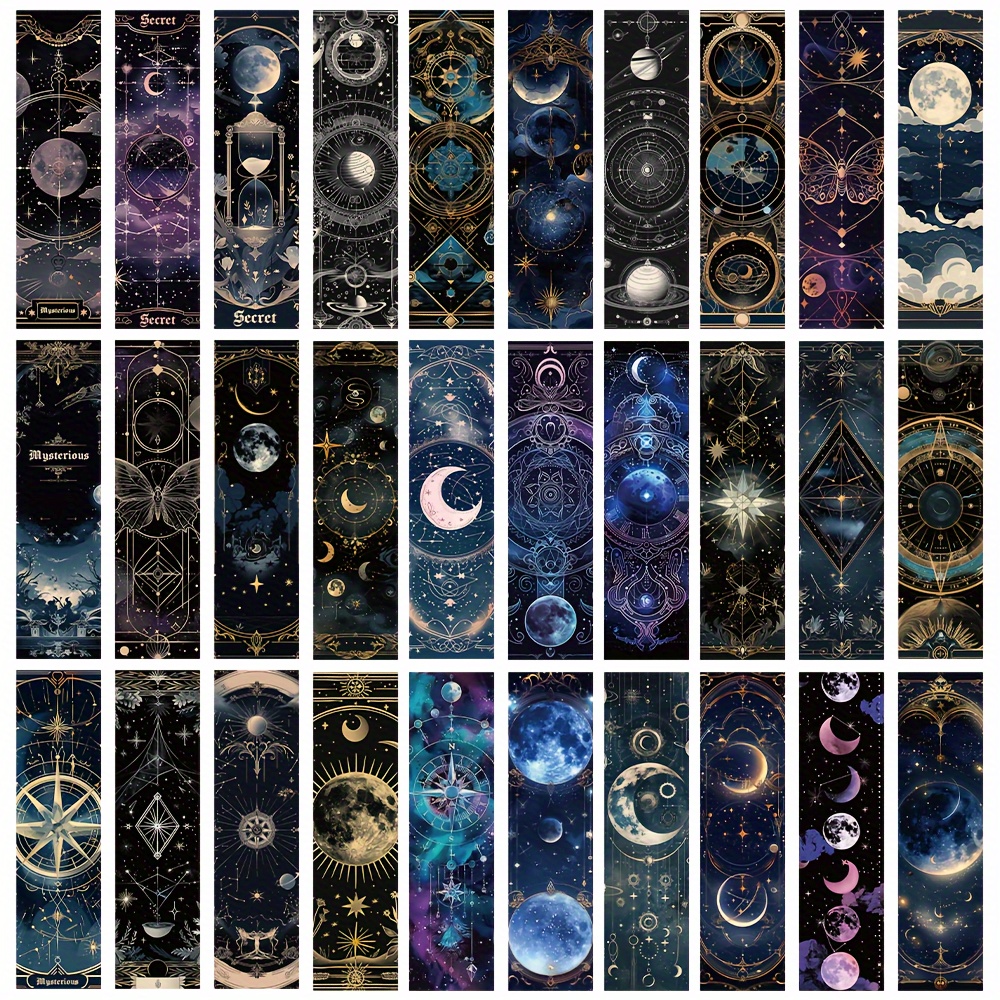 TEMU 30pcs Scxxbsw Baroque Bookmarks - Celestial & Geometric Designs, Colorful Paper Page Markers For Reading, Note-taking, And - Ideal Student Gift,