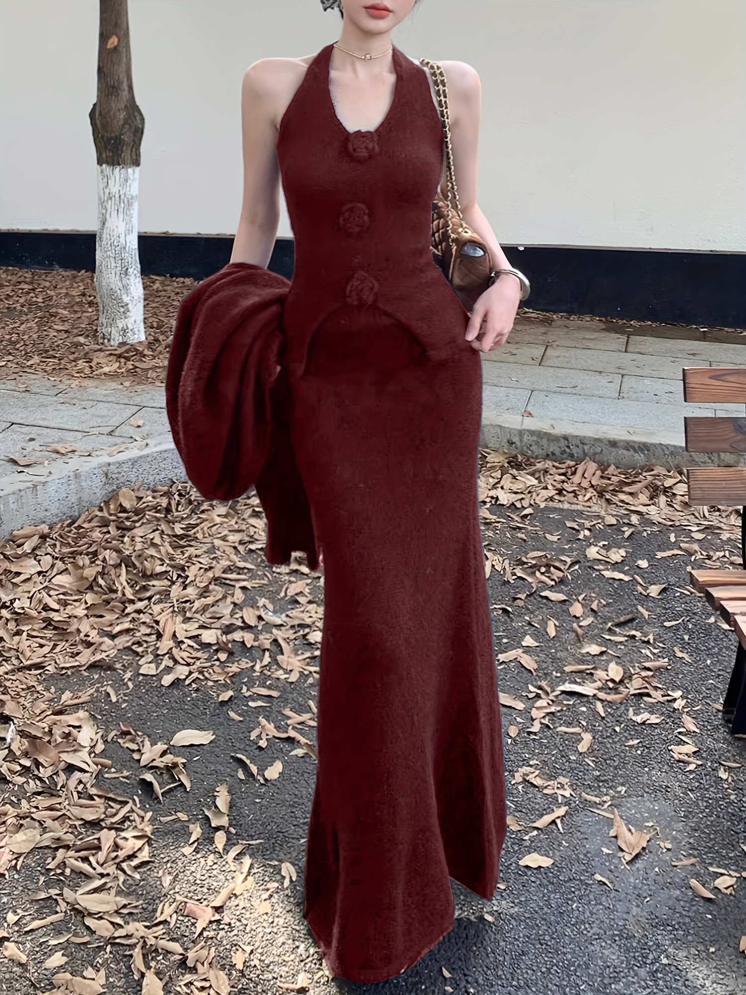 long halter dresses Sage Ruched Halter Keyhole Back Charmeuse Mermaid Bridesmaid Dress main image 1