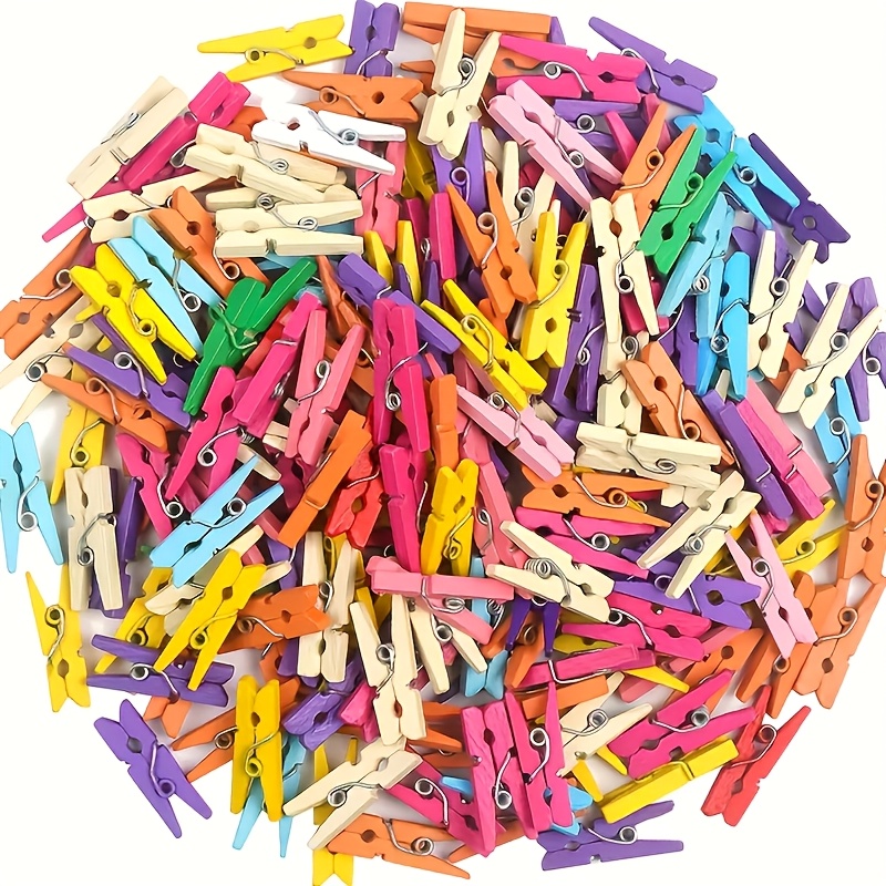 TEMU 100pcs 2.5cm (1") Mini Wooden Clips, Assorted Multicolor Wood Clothespins For Photo Hanging, Diy Arts & Crafts, Small Decorative Pins For