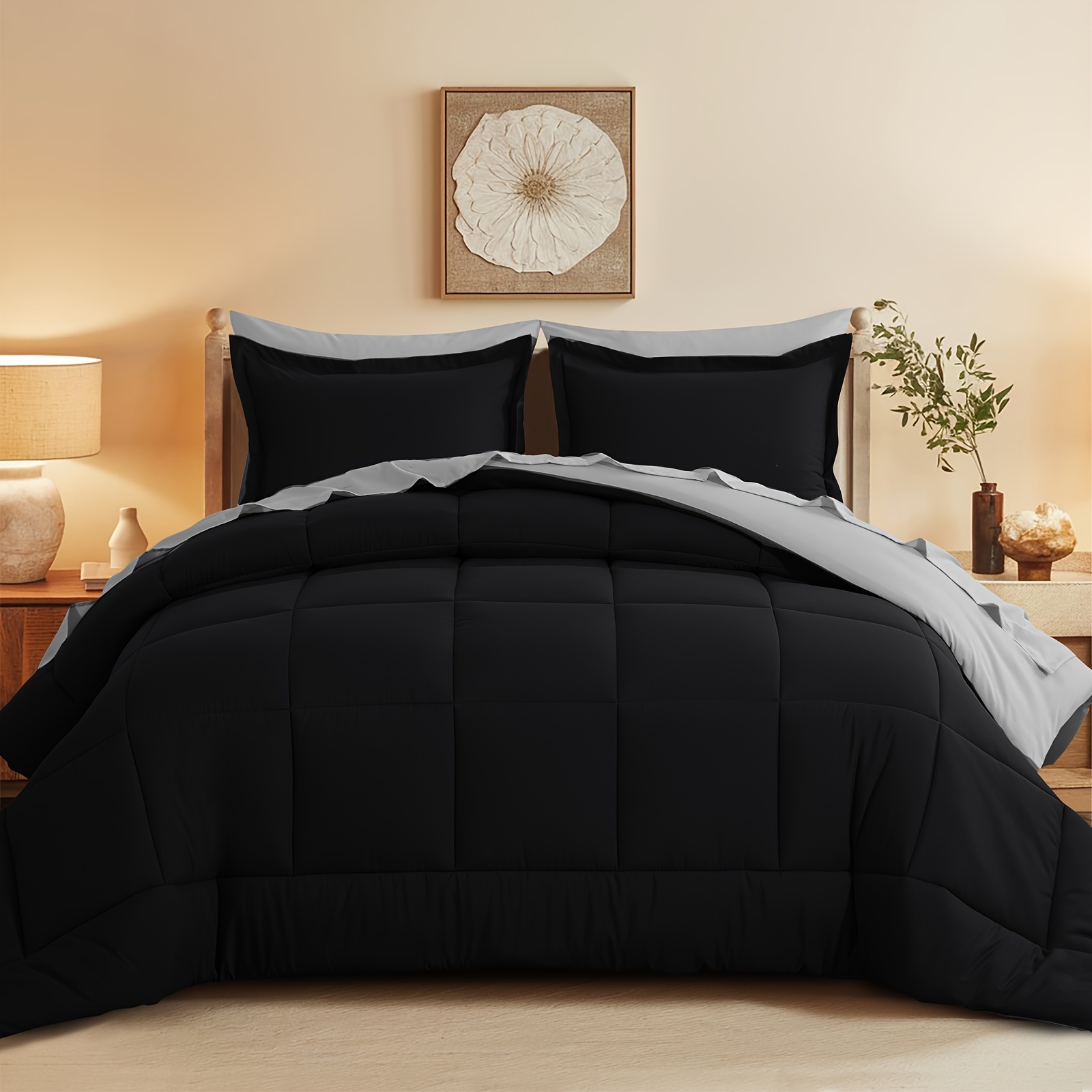 TEMU Ensemble de literie réversible de luxe 7 pièces, microfibre douce, légère, respirante, facile d'entretien - Comprend une couette, une taie