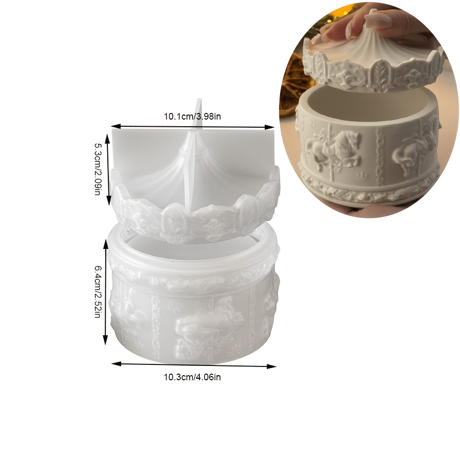 TEMU [Moule en silicone résine] - Lot de moules en silicone avec couvercles pour boîte de rangement en carrousel vintage, boîte de rangement pour