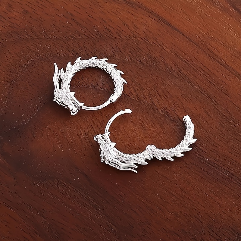 TEMU High-end 925 Silver Dragon Earrings - A Pair Of Campus Cool And Earrings For Men And Women - This Year's Gift
