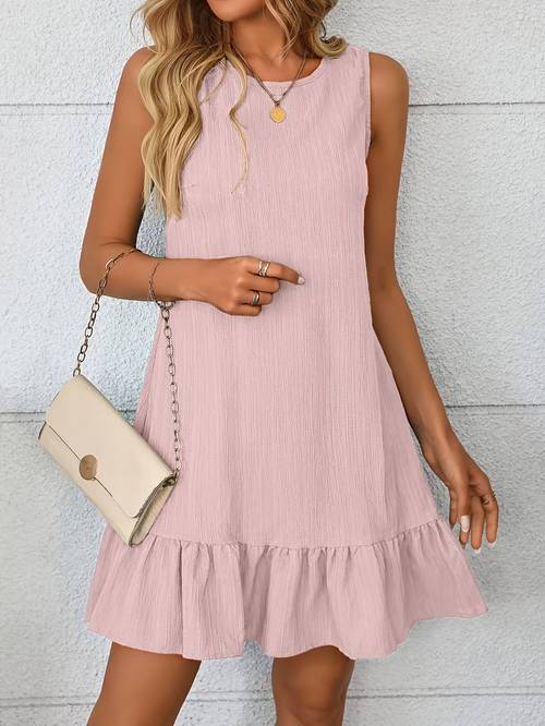 directional 2024 summer new solid color round neck dress for women