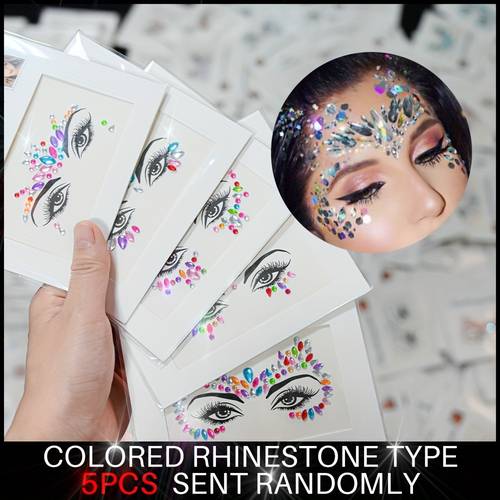 5pcs set face jewels stickers face synthetic gemstones face stickers glitter s jewelry sticker mermaid styles face jewels stickers rave party face stickers festival decorations colors and shape