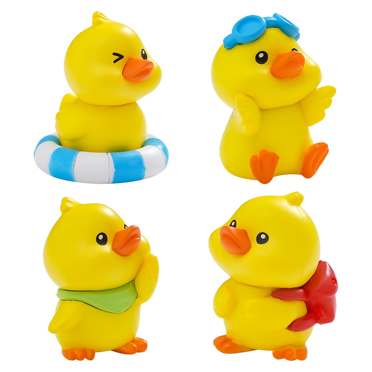 TEMU 4pcs Adorables Ornements de Canard Bouée d'Été, Fabriqués en PVC, Parfaits pour Placer sur les Bureaux, les Tables d'Étude, les Étagères, Ou