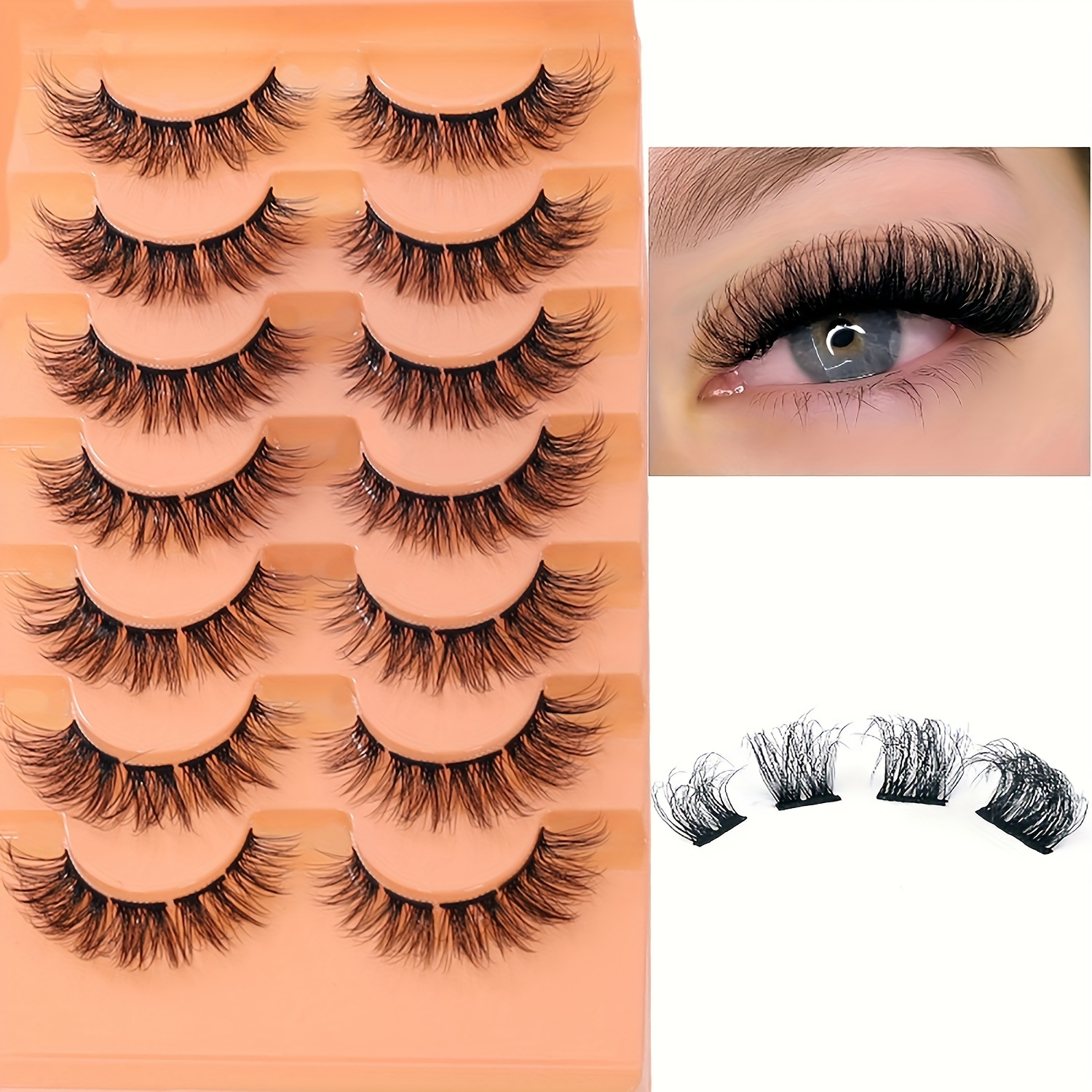 

7 Pairs, Segmented False Eyelashes, Fluffy Volume, Natural Thick Cluster Lashes, Eye Makeup Enhancement