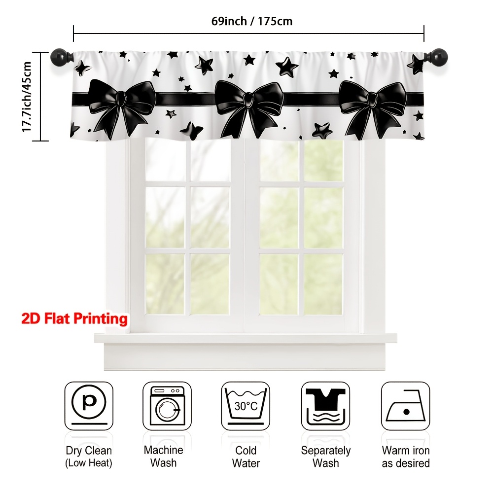 TEMU 2d Flat, 1pc Black Pattern Valance Curtain, 2d Flat Printing, Rod , , Matches Bedroom, Laundry Room, Graduation Ceremony, Room Decoration,