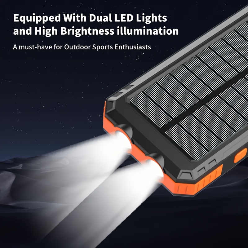2pcs Solar Charger 20000mAh, Portable Dual USB Output Solar Charging Panel, Fast Charging External Battery Pack, Built-in LED Flashlight Emergency Model for Hiking. (Pack of 2), Solar Battery, Portable Power Station with Solar Panel