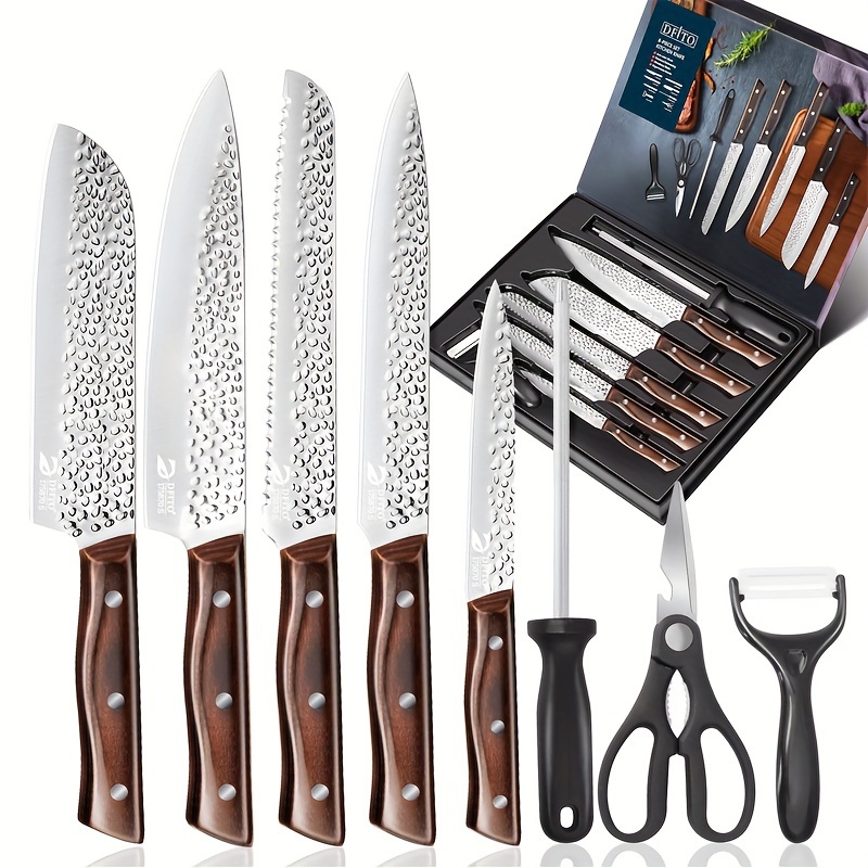 

Kitchen Knife Set, 8pcs Professional Chef Knives Set For Kitchen, Gift Box Anti-rusting Stainless Steel Sharp Knife Set With Peeler And Scissor For Home, Camping, Rv, Travel And Bbq
