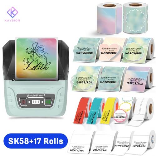 item picture green portable wireless thermal label printer thermal label printer with 17 rolls of thermal labels suitable for small businesses schools addresses jewelry clothing wireless thermal label printers