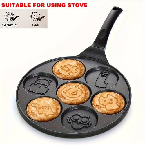 item picture 7 hole animal pattern non stick pancake pan aluminum easy clean detachable handle for perfect pancakes pancake maker