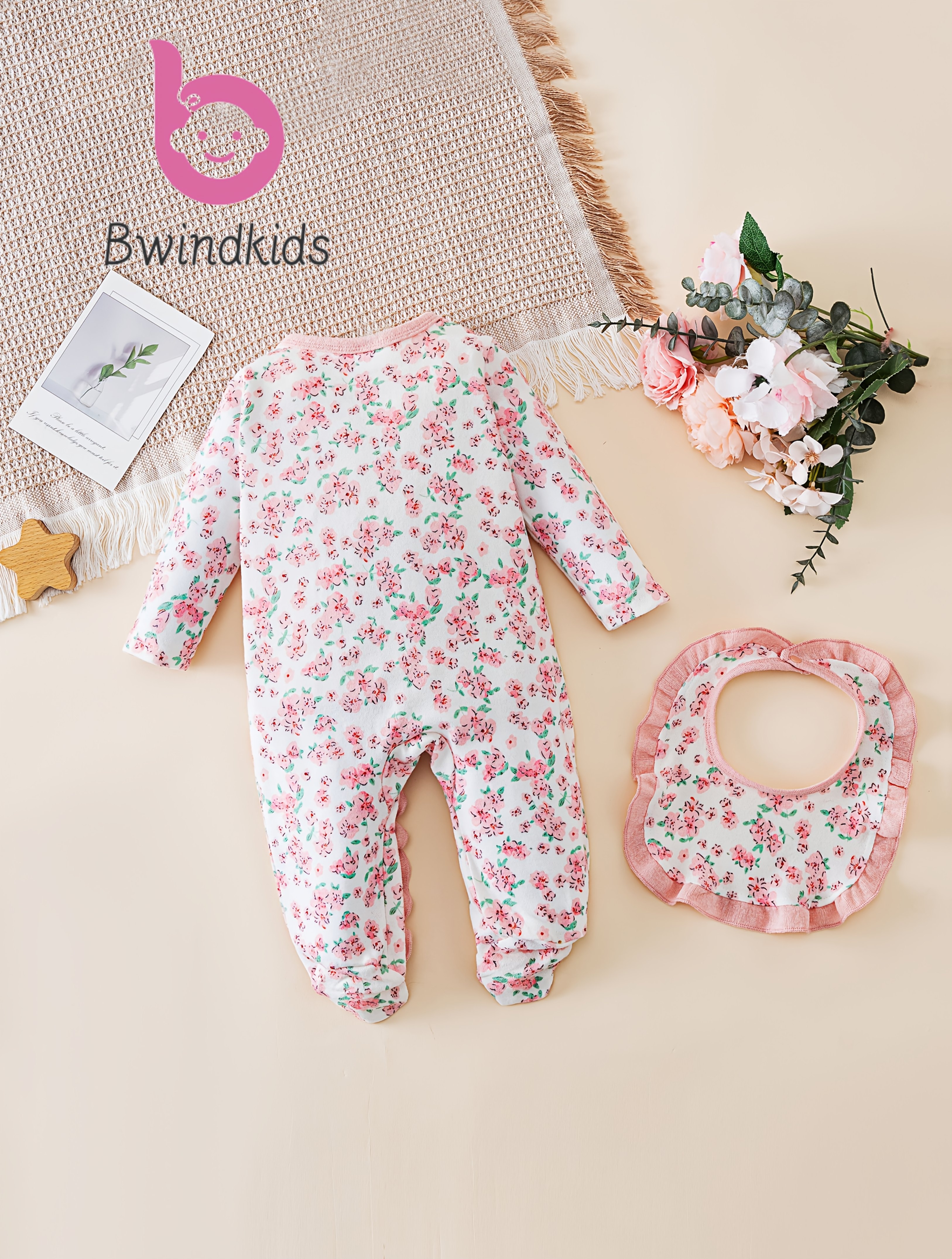 Bwindkids Baby Girl'S Floral Print Romper with Sleeves Matching Pants  Soft Knit Loose-Fit Winter Outfit, Purple White Sna