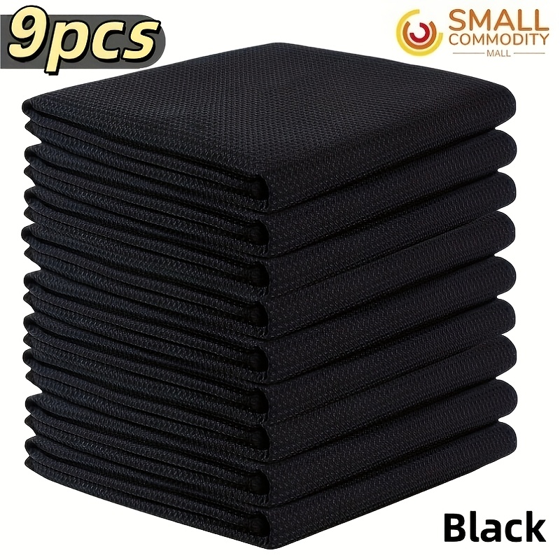Image of Kinhwa Microfiber Cloths, Kitchen Towels, Black Tea Towels, Barista Towels, Super Absorbent, , No , Size 40x60cm/15.7x23.6in, 6, 9pcs, Black Waffle Weave