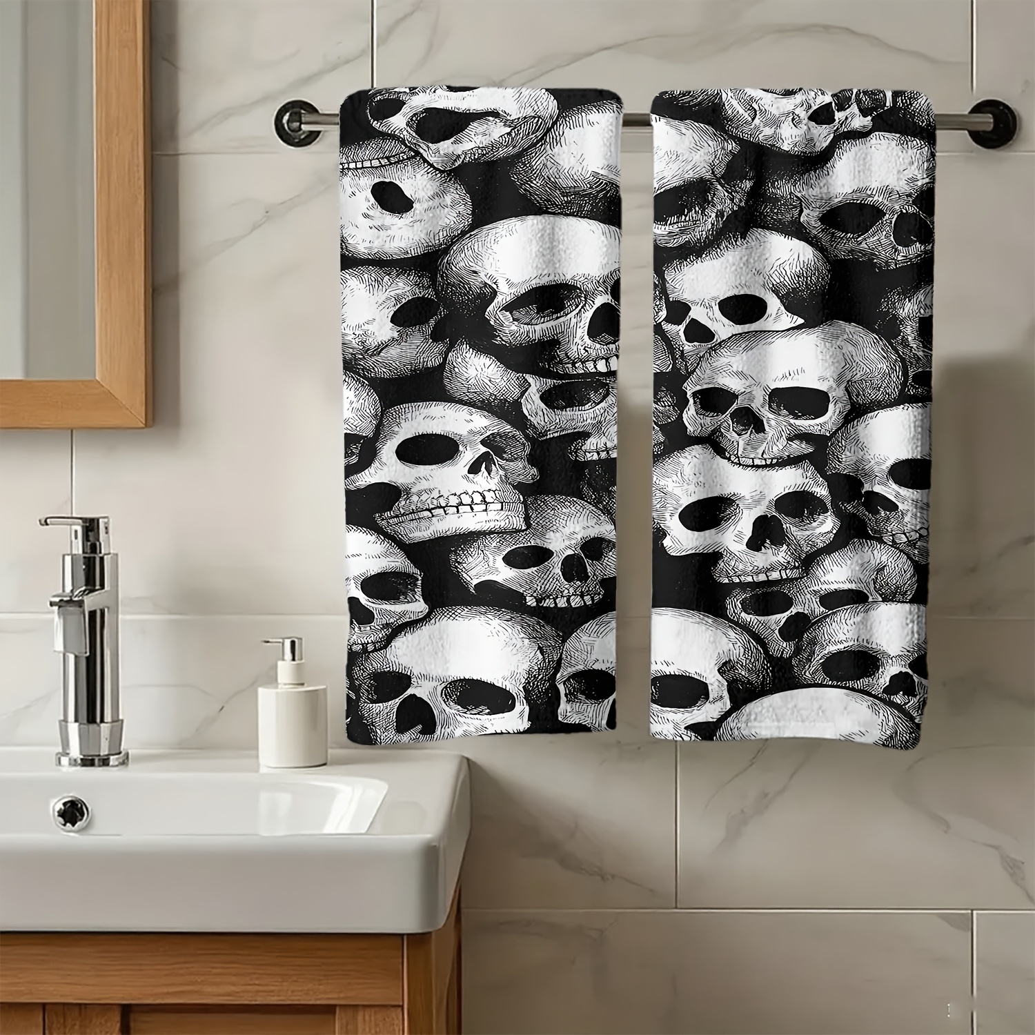 TEMU 1pc, 2pcs Hand Towel, Black And White Pattern, Soft Material, Absorbent Towel,, Minimalist Style, Suitable For Anniversaries, Travel, Parties,