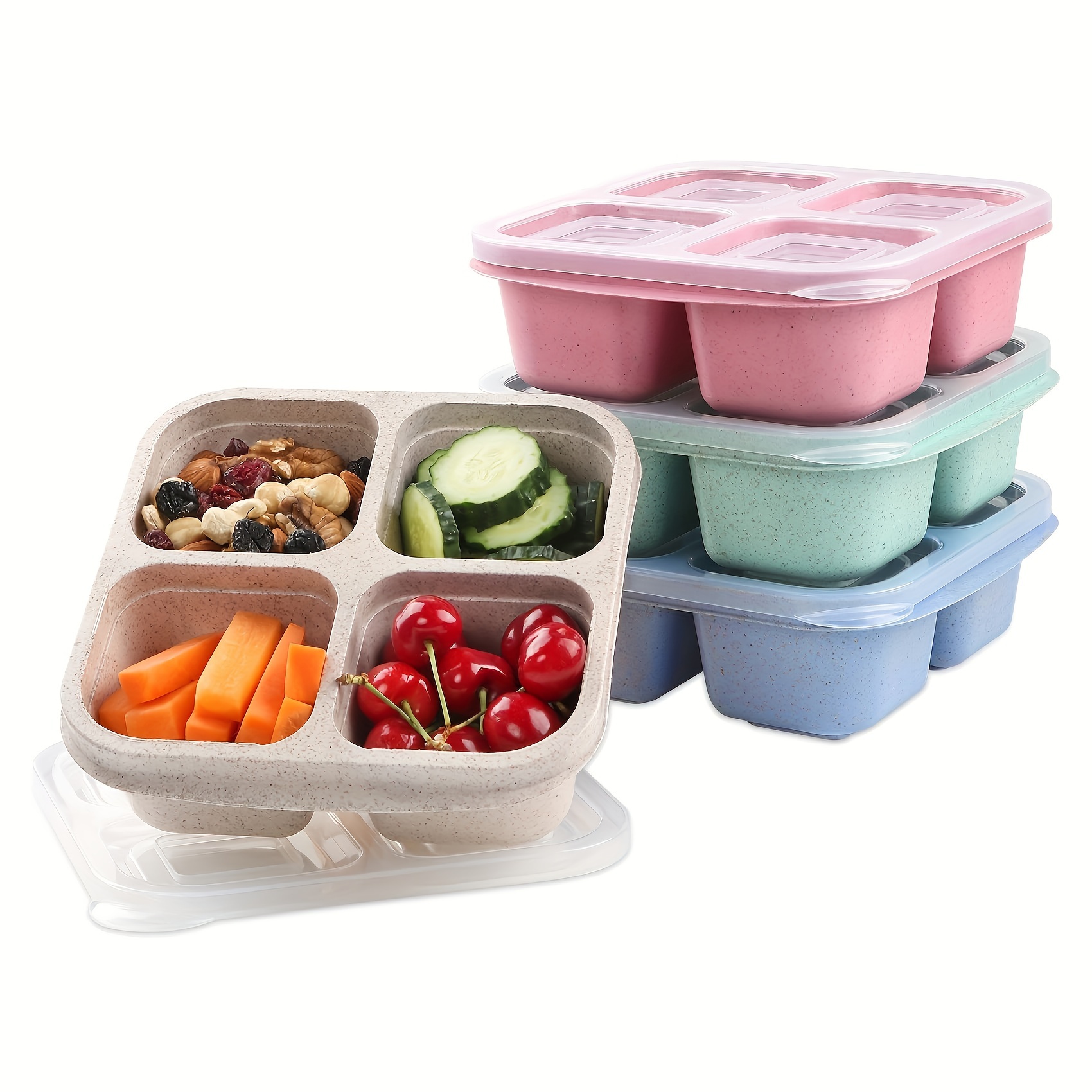 

1pc Snack Containers, Divided Bento Lunch Box With Transparent Lids, Reusable Meal Prep Lunch Containers For Adults, No Bpa, 4 Compartment Food Storage Containers For People Work Travel