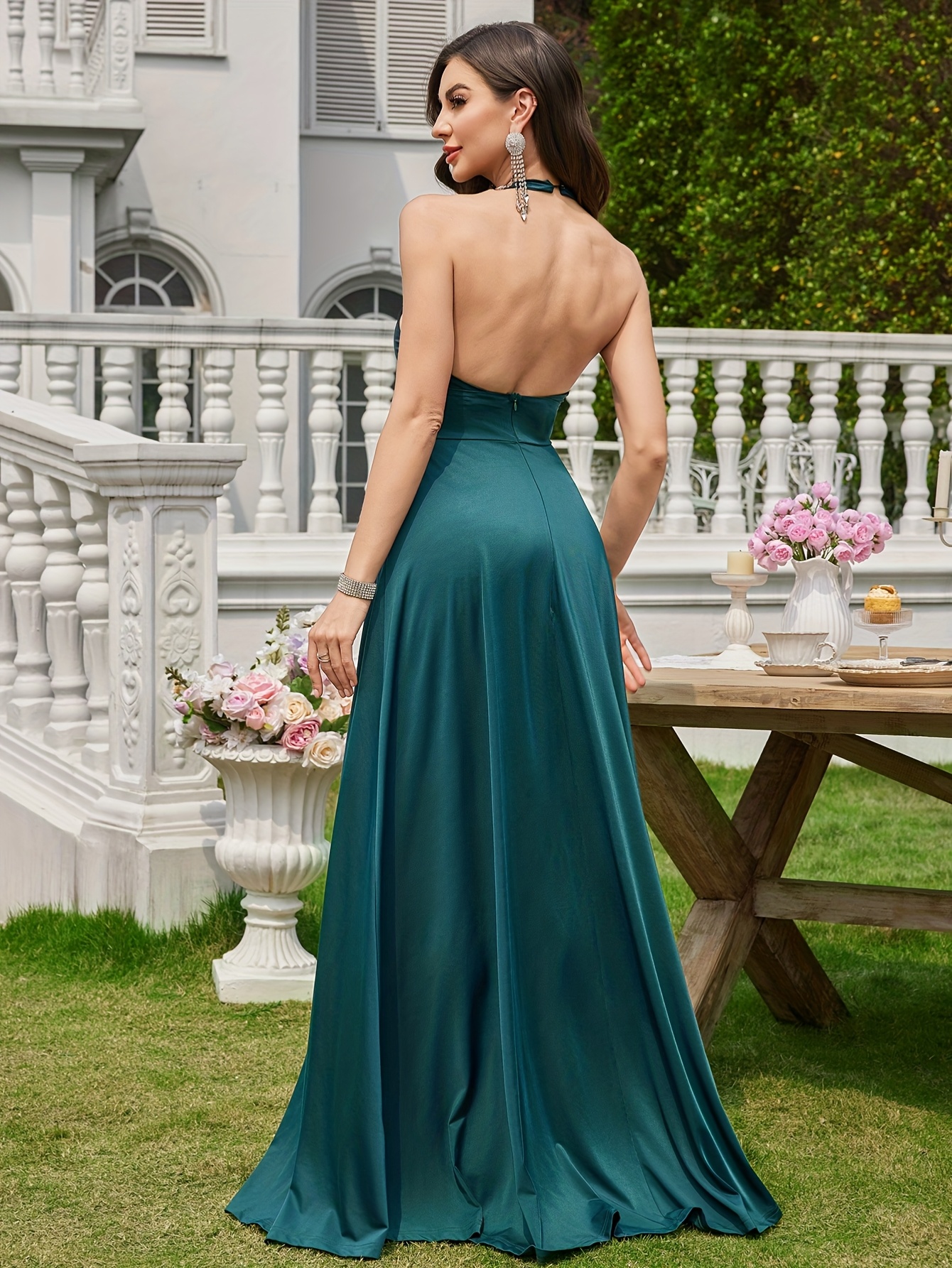elegant sleeveless halter neck maxi dress plunge neckline - Temu Mauritius