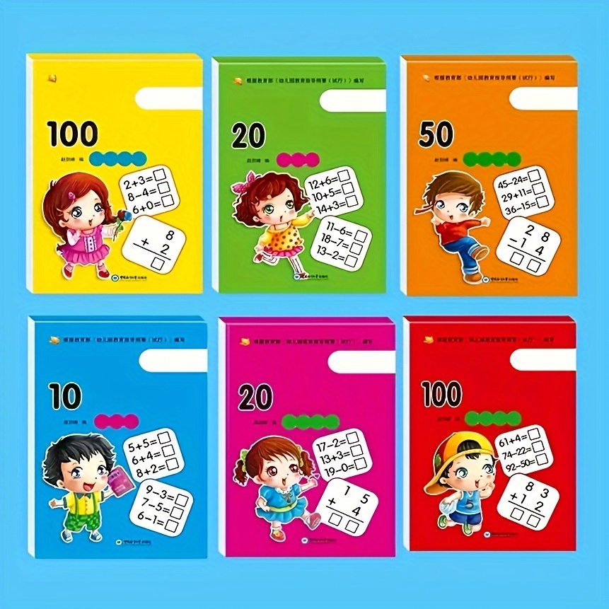 

6 Books/each Book 80 Pages Math Practice Book For Kids, 0-100 Addition, Subtraction, Handwriting Arithmetic Notebook For Preschool Education, School Learning Practice Accessories