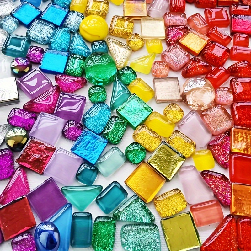 

1 Pack, Assorted Glitter Glass Mosaic Tiles, Mixed Shapes & Colors Glass Beads, 100g/3.53oz, Diy Craft Sparkling Glass Slice For Art Projects, Home Decors, Handicraft Materials
