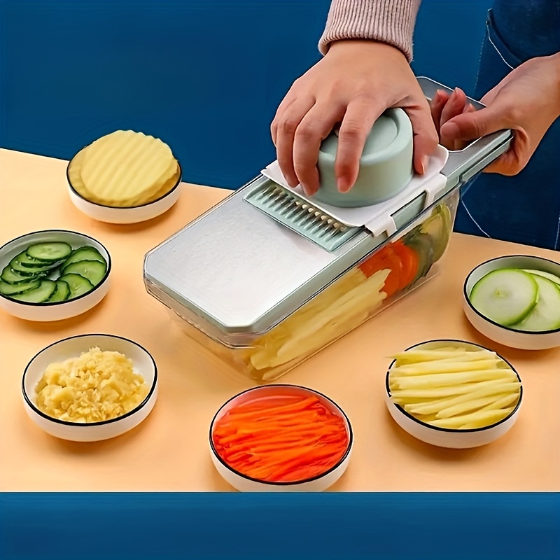 7pcs stainless steel multi function vegetable slicer and grater set with interchangeable blades manual kitchen gadget tool kit for potato carrot cucumber     Product details 0