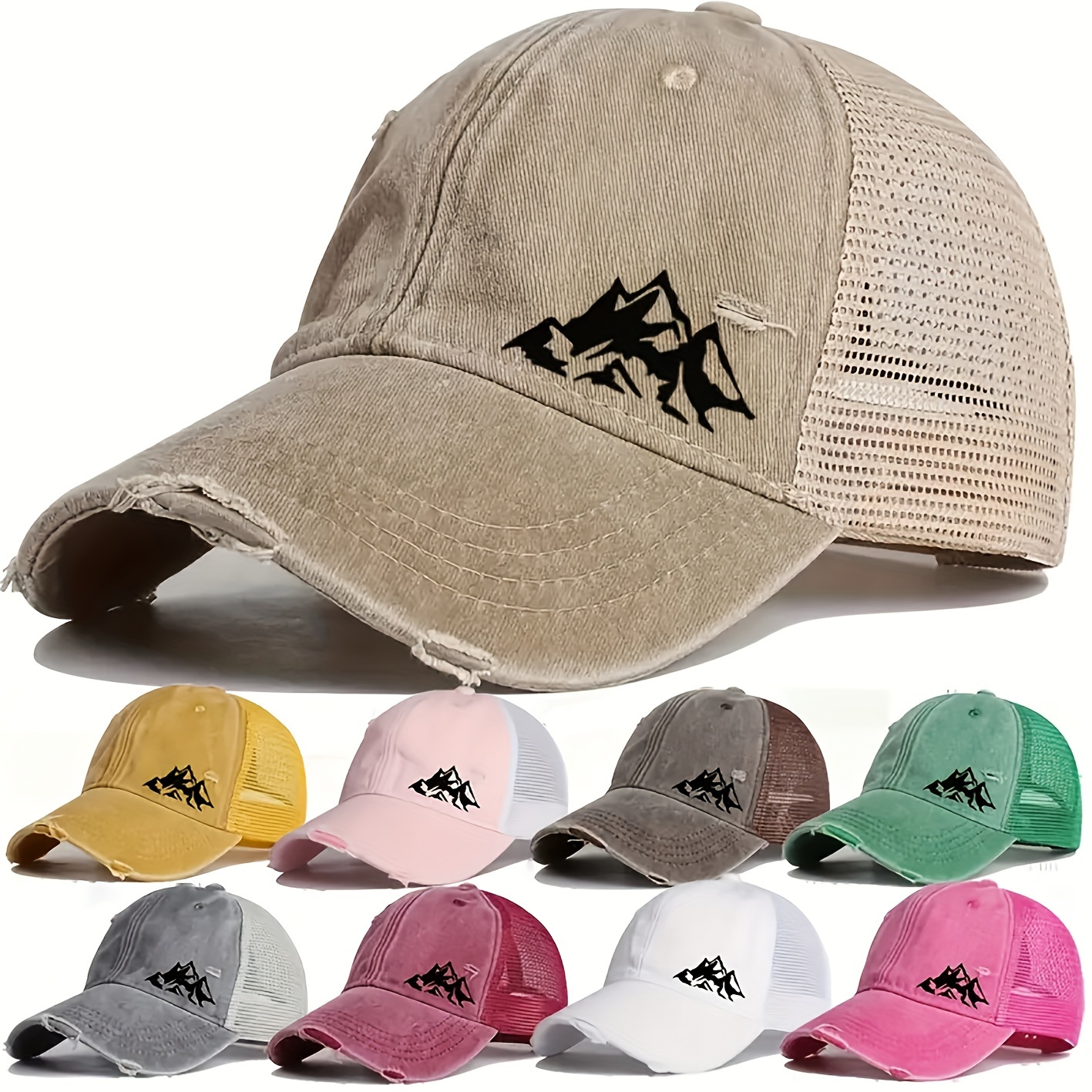 

Mountain Landscape Print Baseball Cap - Sun Protection Outdoor Hiking Trucker Hat, Breathable Adjustable Size Peaked Hat